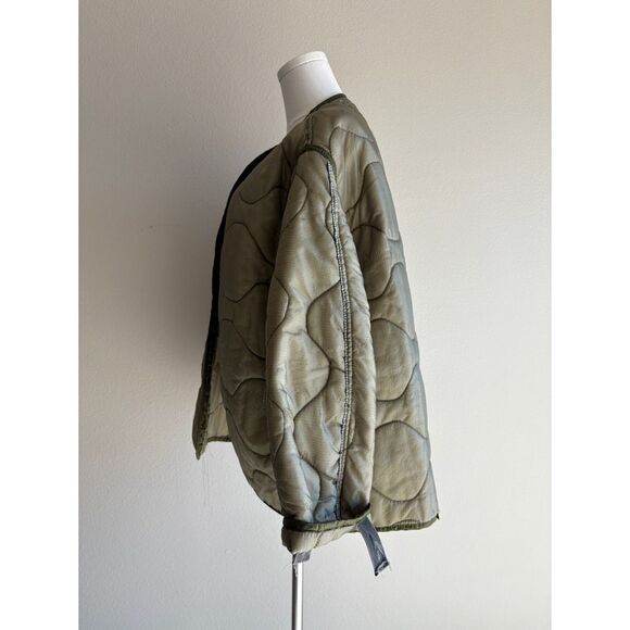 vintage army olive green quilted open front jacket - Picture 3 of 6